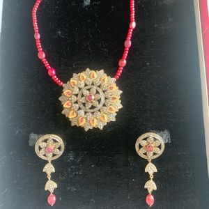 Genuine : Natural ruby choker necklace and earrings with 24k gold plating.